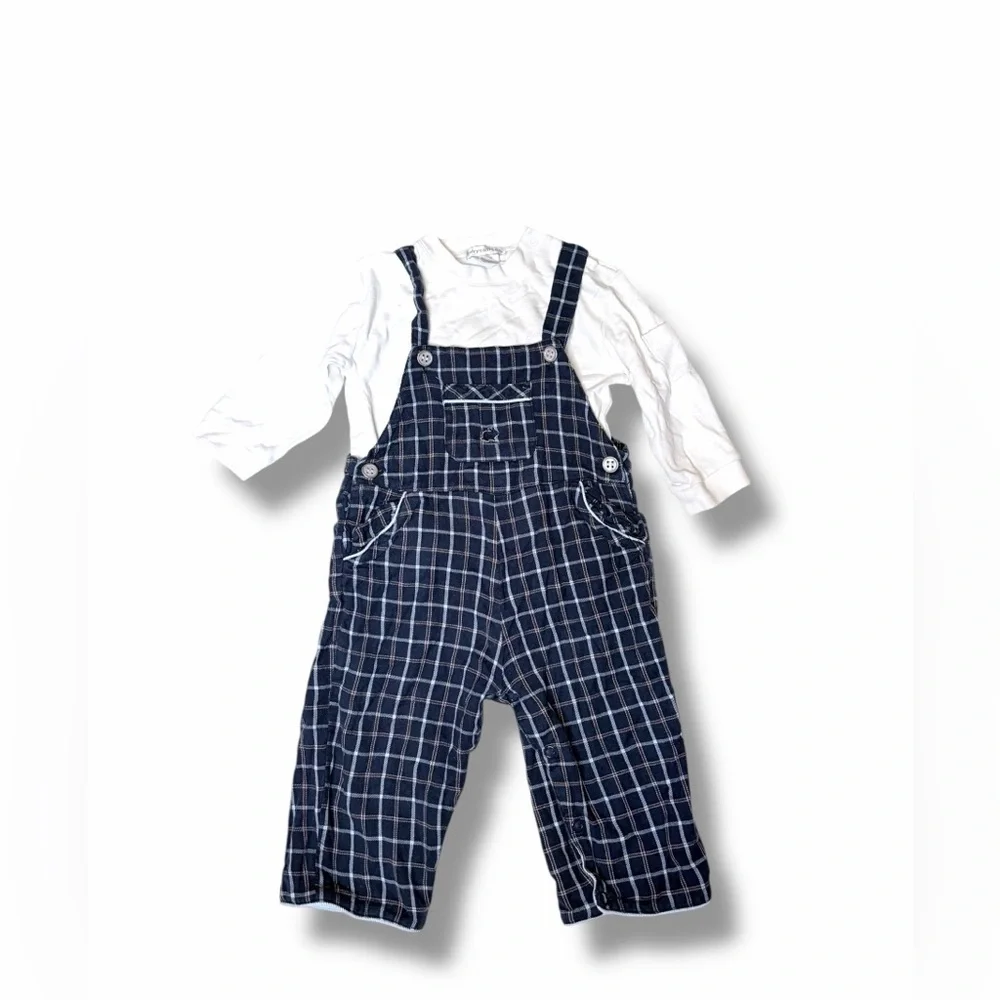 Babycottons Baby Boys 12 Months Plaid Overalls & White Top Outfit Set